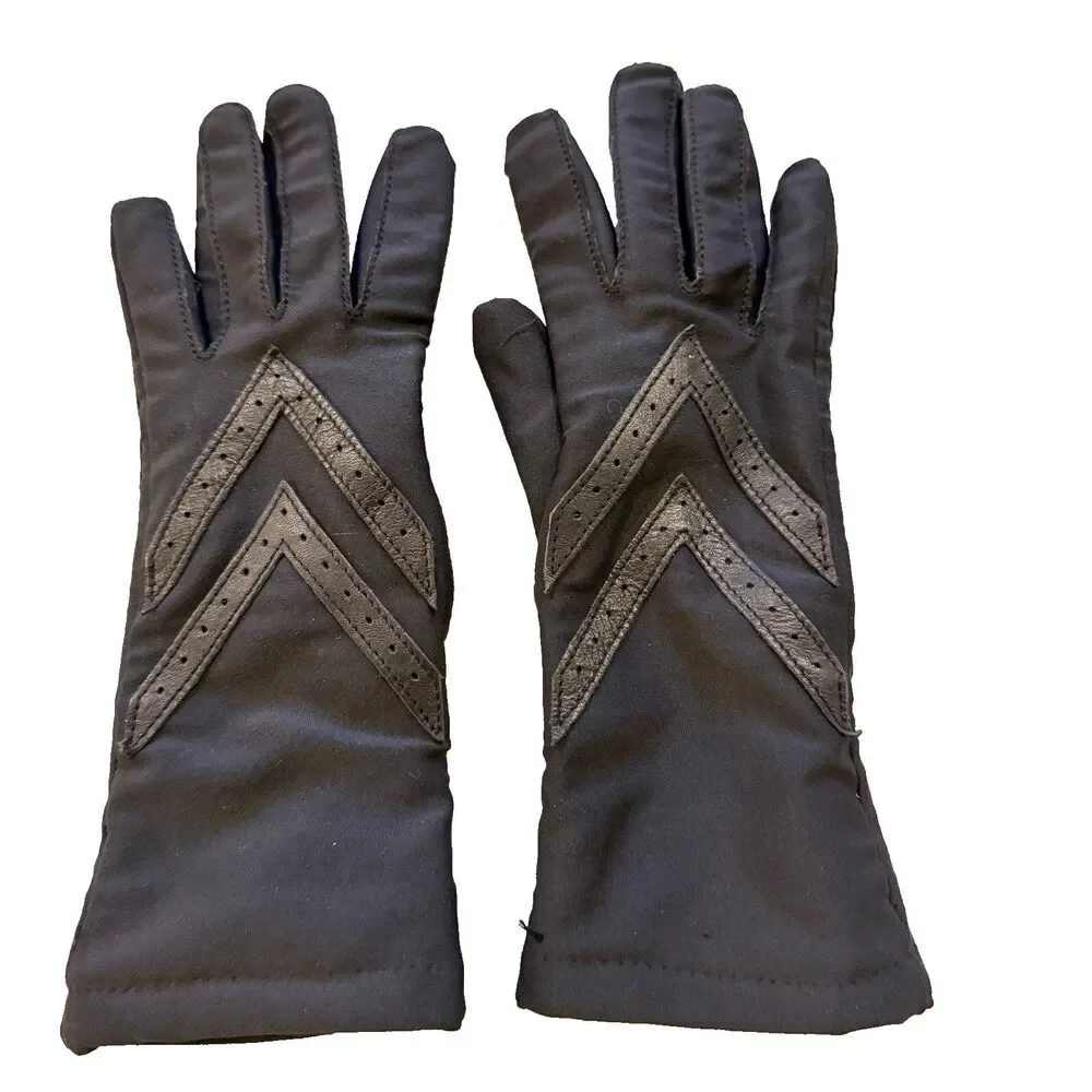 Vtg Isotoner Black Nylon Leather Driving Gloves Classic Wrist Luxury Aris 115 OS - Picture 1 of 4